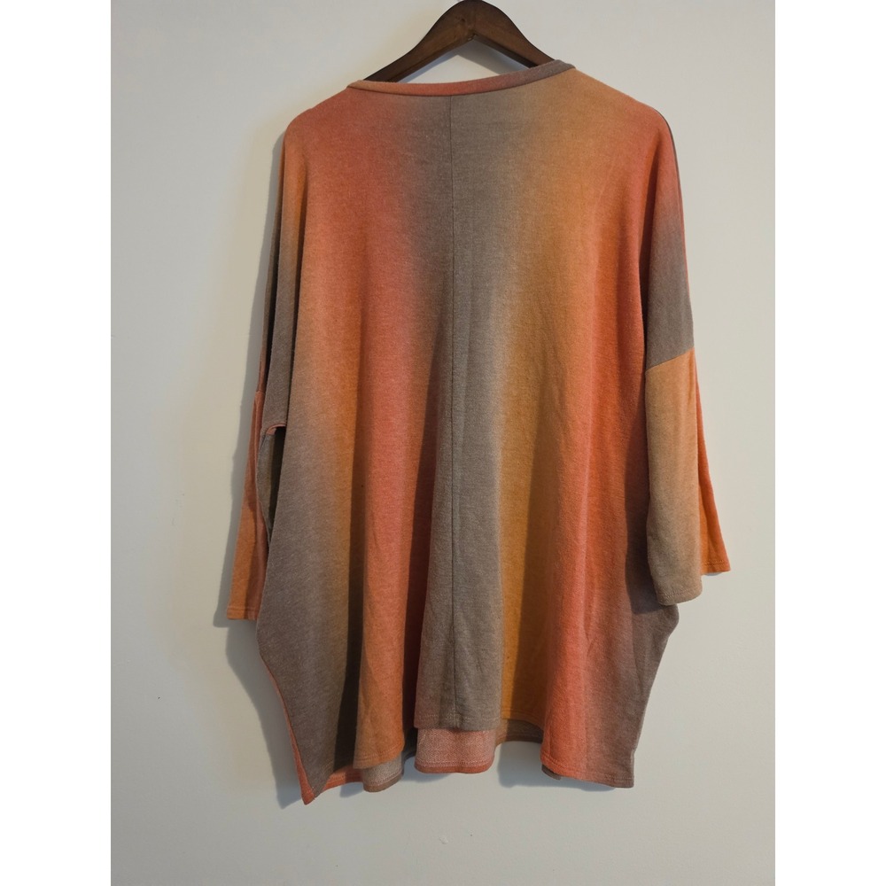 Zenana Ombre Tunic Top Women 2XL Orange Brown Knit Oversized Boho Chic Trendy - Picture 2 of 8